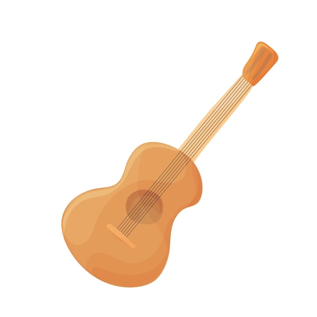 Vetor de guitarra acústica isolado ícone de guitarra de desenho animado em branco