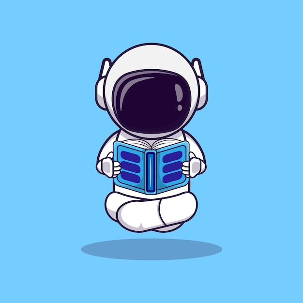 Vetor vetor de ícone de astronauta bonito dos desenhos animados lendo um livro. conceito de fantasia. design premium simples