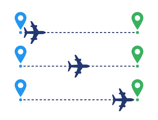 Vetor de ícone de caminho de avião. linha de rota de avião isolada no fundo branco.