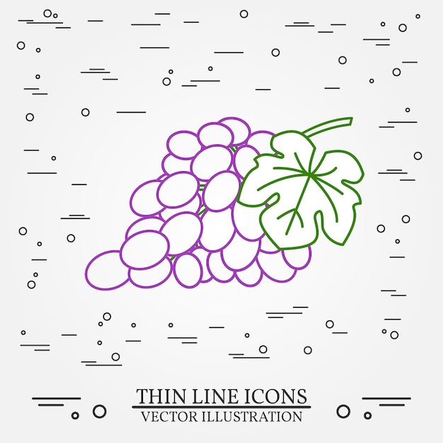 Vetor vetor de ícone de design de linha fina de uvas