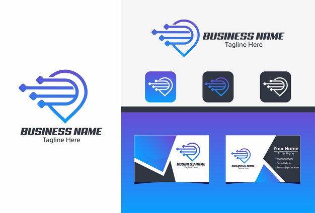 vetor de ícone de logotipo de tecnologia pin com conceito de cartão de visita