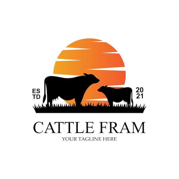 Vetor de ícone do logotipo do castelo de vaca Angus Grass com qualidade premium de escudo