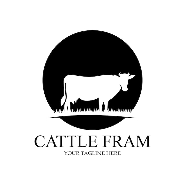Vetor de ícone do logotipo do castelo de vaca angus grass com qualidade premium de escudo