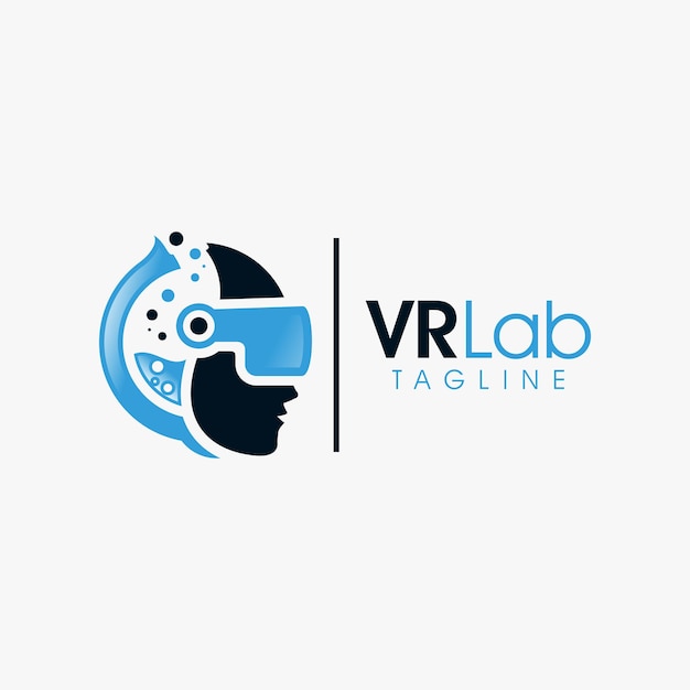 Vetor de ícone do logotipo do laboratório de realidade virtual isolado com a cabeça na cor azul