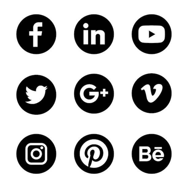 Vetor vetor de ícones de mídia social definido com logotipos do facebook, instagram, twitter, vimeo, youtube, pinterest