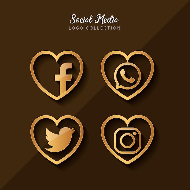 Vetor vetor de ícones de ouro de mídia social definido com logotipos do facebook instagram twitter whatsapp vetor grátis