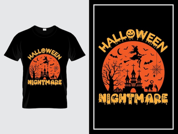 Vetor de ilustração de design de camiseta gráfica de pesadelo de Halloween