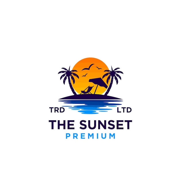 Vetor de ilustração de design de logotipo de praia do pôr do sol