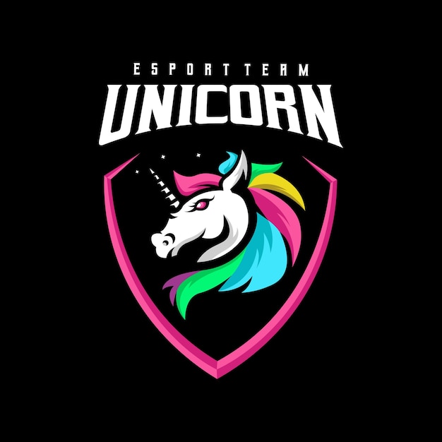 Vetor de ilustração de design de logotipo esport unicórnio para esportes e jogos