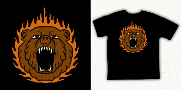 Vetor de ilustração de fogo de urso para impressão em camiseta, pôster, logotipo, adesivos etc