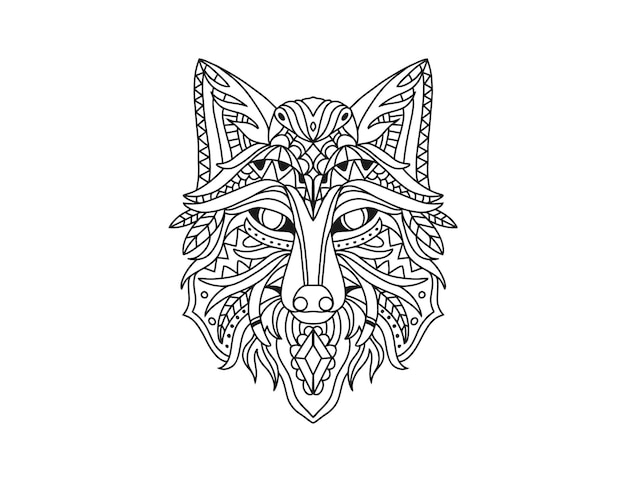 Vetor de ilustração de mandala de lobo de vida selvagem