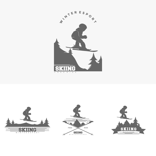 Vetor de ilustração de modelo de design de logotipo de esqui de inverno