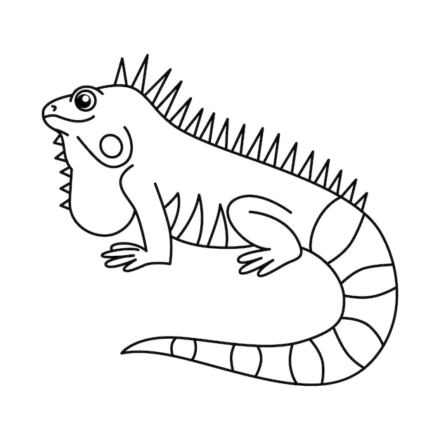 Vetor de ilustração de página para colorir de desenho animado de iguana fofa para livro de colorir para crianças