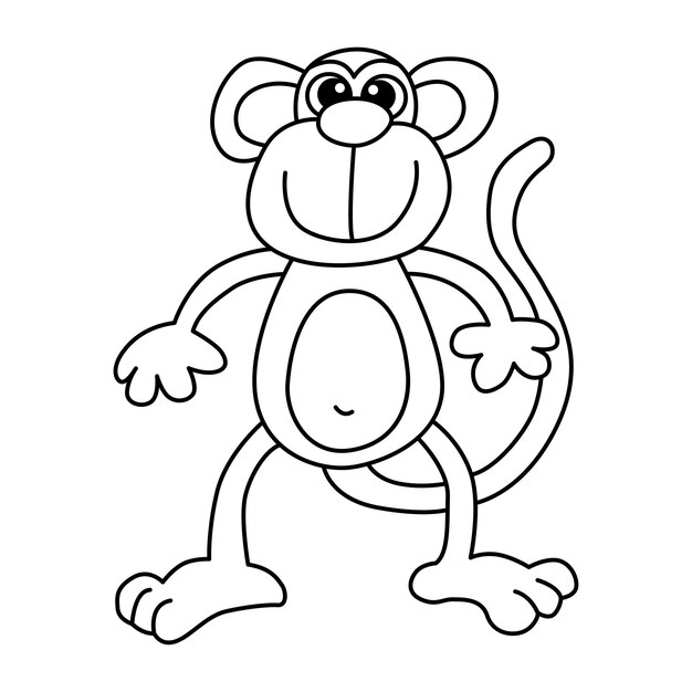 Macaco bonito alegre agradável fácil de colorir desenho infantil ilustração  vetorial sorridente desenho animado