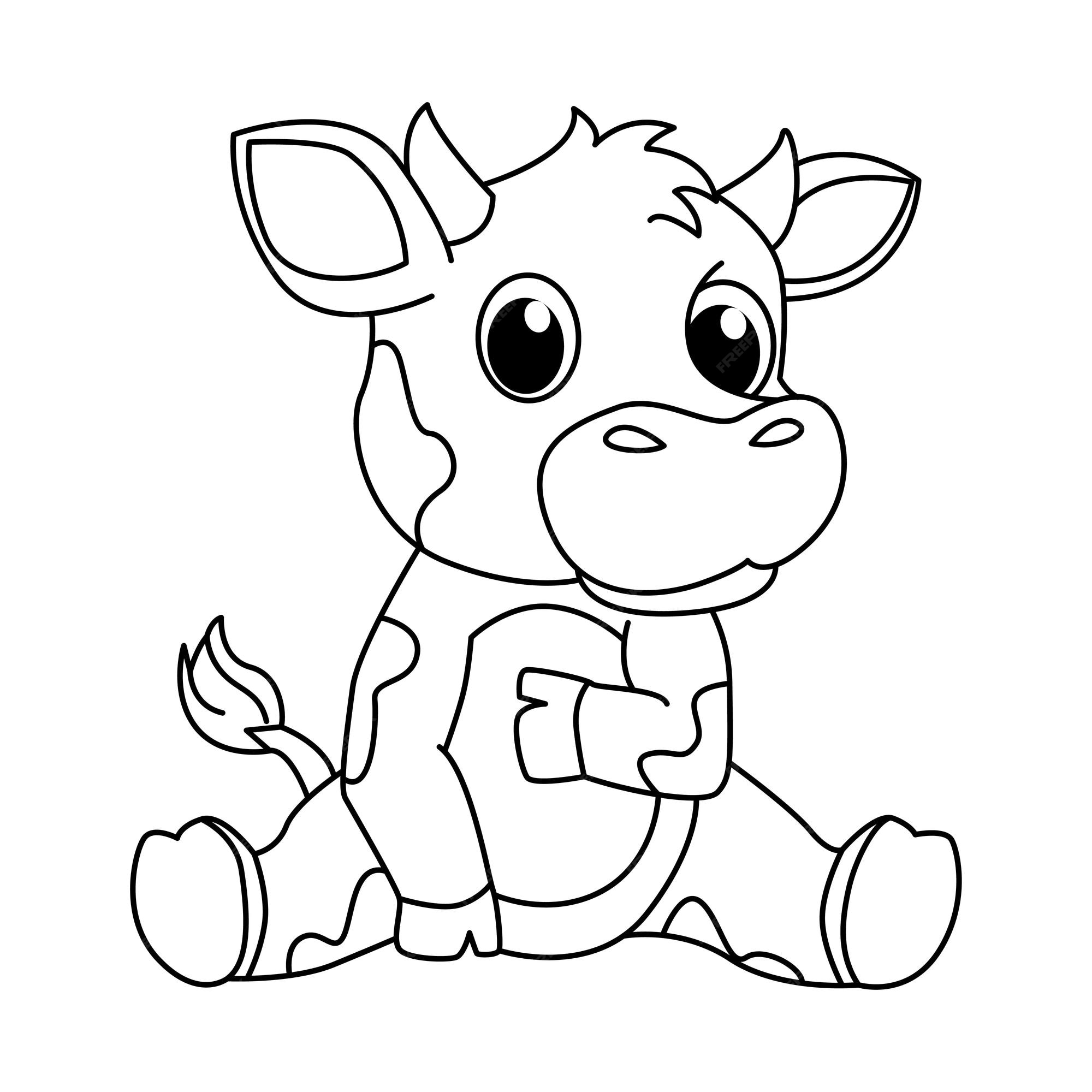 Desenho de página para colorir de desenho de desenho de página para colorir  de animal de desenho animado de vaca fofo kawaii doodle