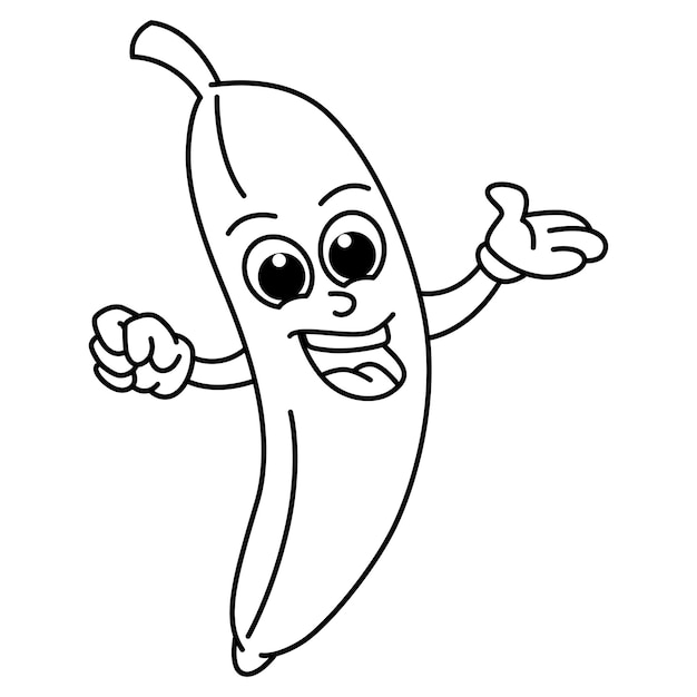 Vetor vetor de ilustração de página para colorir de desenho de banana bonito para livro de colorir para crianças