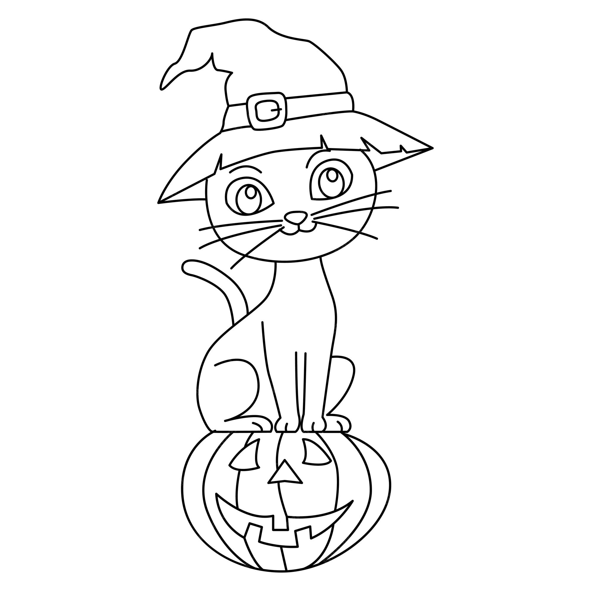 Gato preto dos desenhos animados. livro de cores do gato wicth. educação  para colorir para crianças. feliz jogo de halloween. vetor