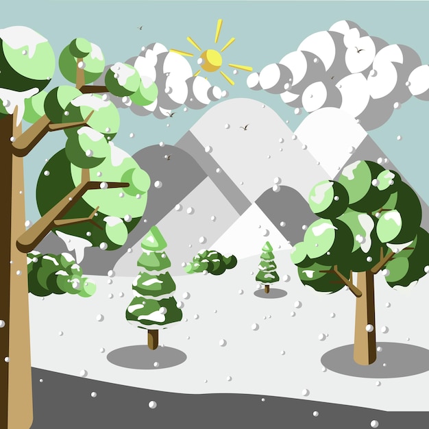 Vetor de ilustração de paisagem de natureza de inverno