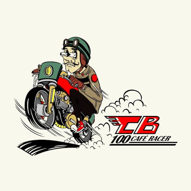 Vetor de ilustração de personagem do café racer moto