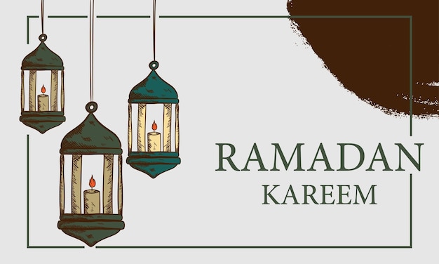 Vetor de ilustração de ramadan kareem de fundo desenhado à mão