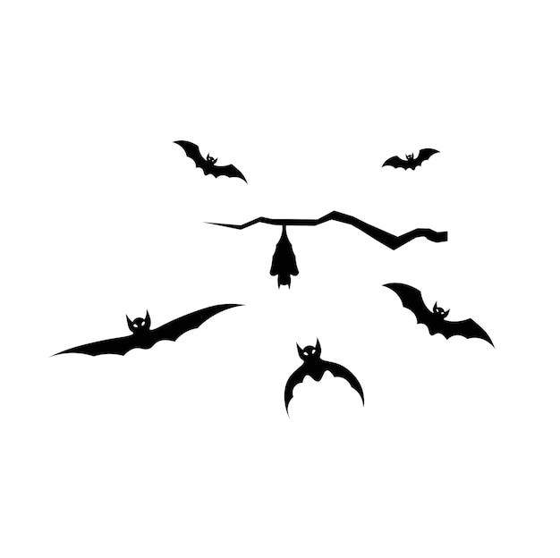Vetor de ilustração de silhueta de morcego em estilo cartoon no conceito de halloween de fundo branco