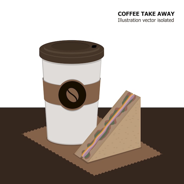 Vetor de ilustração de takeaway de xícara de café com sanduíche de café da manhã