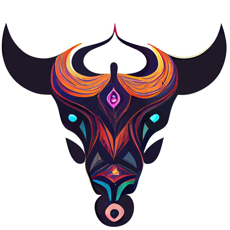 Vetor vetor de ilustração de touro colorido em estilo tribal isolado em branco bom para logotipo