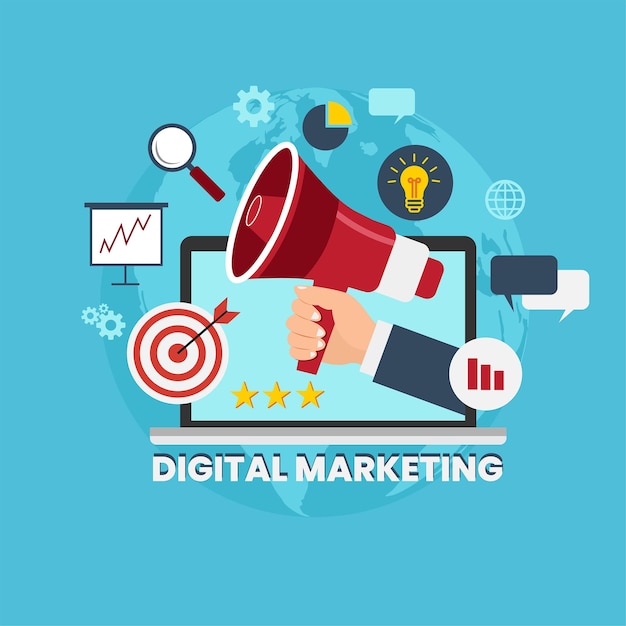 Vetor de ilustração plana de marketing digital