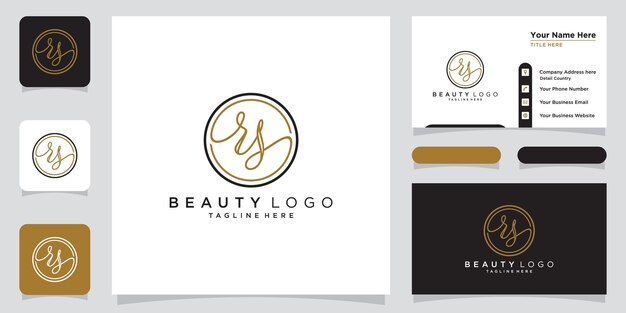 Vetor de logotipo de caligrafia inicial RS com design de cartão de visita Vetor Premium