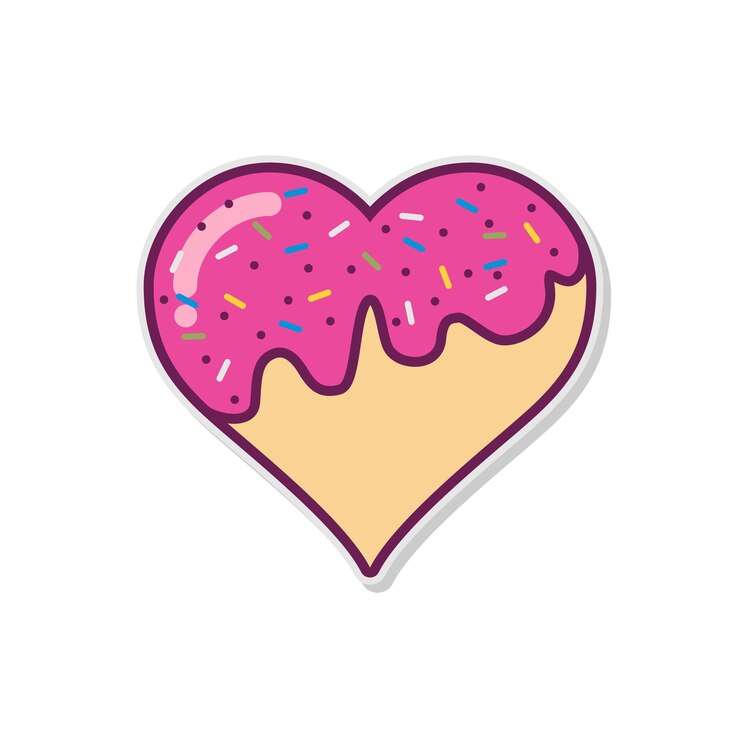 Vetor de logotipo de coração de amor de bolo, símbolo de bolo em forma de coração com geleia e chocolate granulado