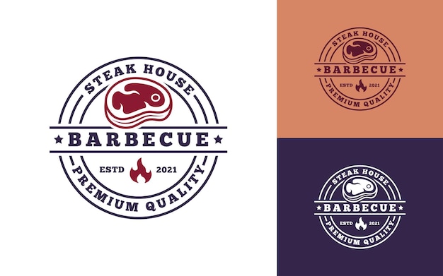 Vetor de logotipo de emblema de restaurante de churrasco isolado moderno e criativo para restaurante em estilo vintage