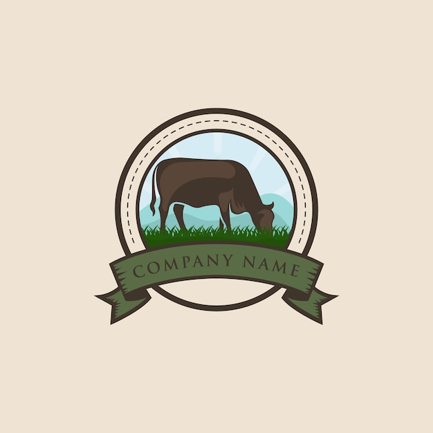 Vetor vetor de logotipo de fazenda de vaca