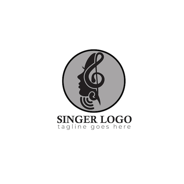 Vetor de logotipo de modelo feminino, notação de música e sinal adequado para empresa de karaokê