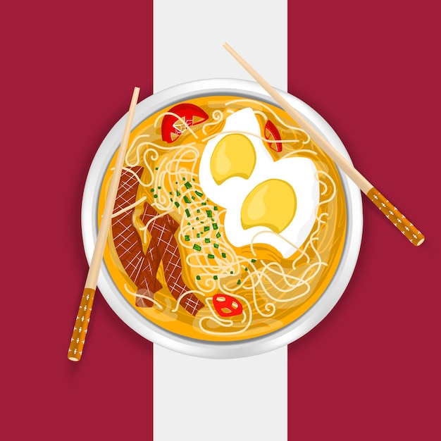 Vetor de macarrão ramen de comida asiática