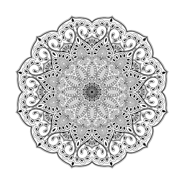 Vetor de mandala estampado sem costura com desenho floral detalhado, elemento decorativo para livro de colorir