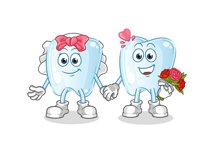 Vetor vetor de mascote de desenho animado de casamento de dente