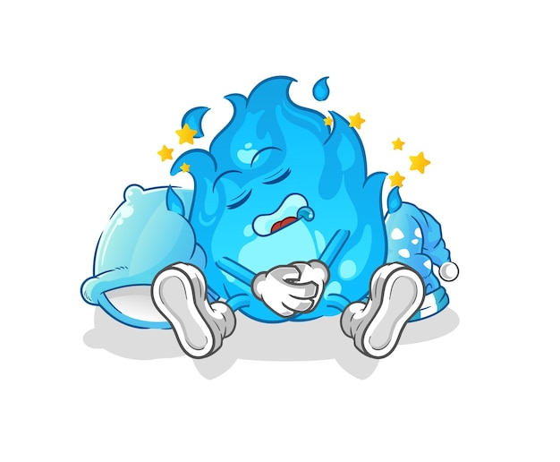 Vetor de mascote de desenho animado de personagem adormecido de fogo azul