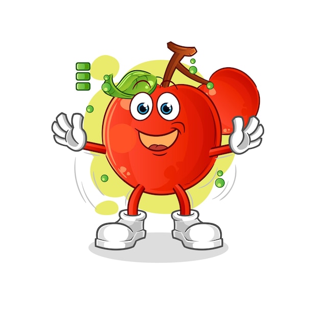 Vetor de mascote de desenho animado de personagem de bateria cheia de cerejas