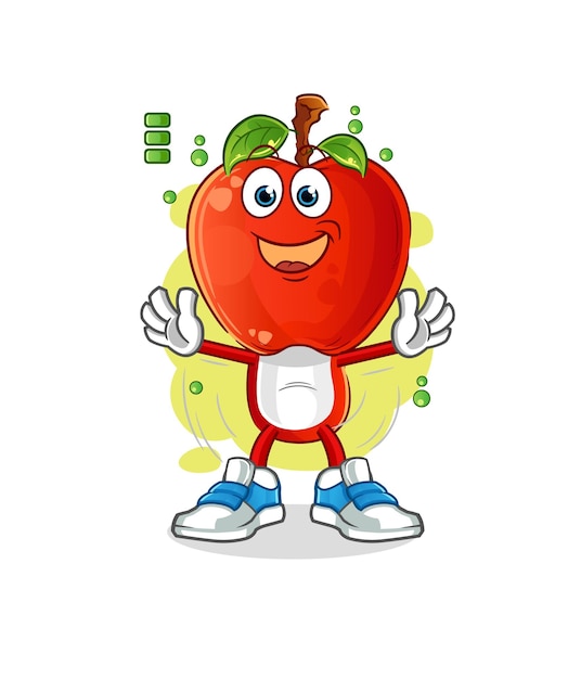 Vetor de mascote de desenho animado de personagem de bateria cheia de desenho de cabeça de maçã