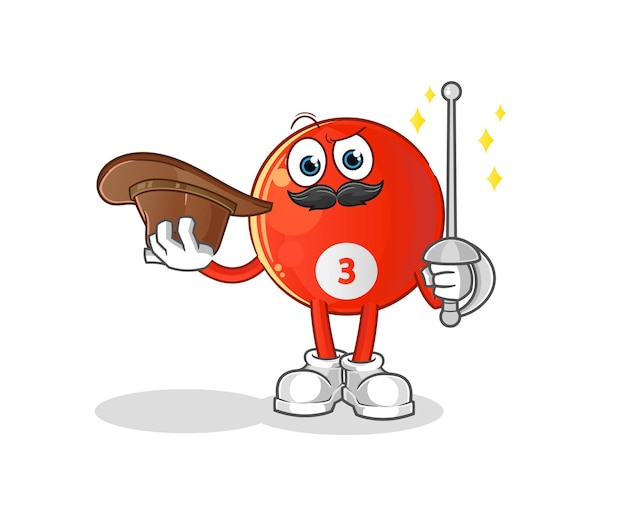 Vetor de mascote de desenho animado de personagem de esgrimista de bola de bilhar vermelho