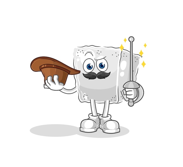 Vetor de mascote de desenho animado de personagem de esgrimista de cubo de açúcar