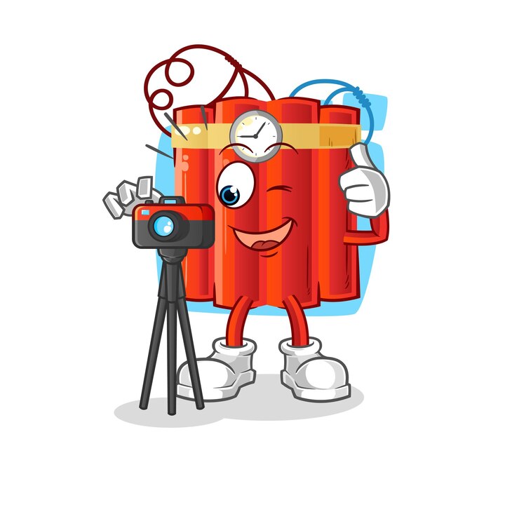 Vetor vetor de mascote de desenho animado de personagem de fotógrafo de dinamite