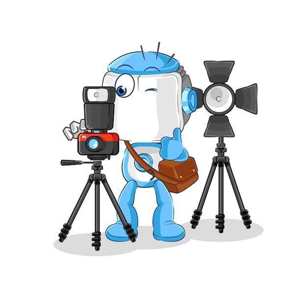 Vetor vetor de mascote de desenho animado de personagem de fotógrafo de robô humanóide