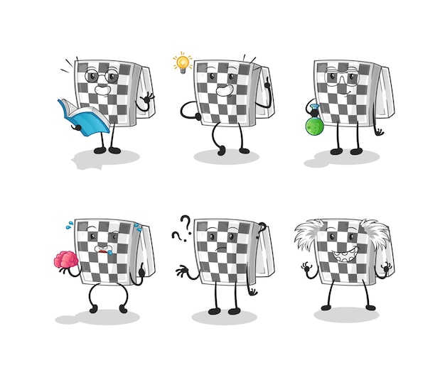 Vetor vetor de mascote de desenho animado de personagem de grupo de pensamento de tabuleiro de xadrez