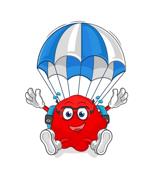 Vetor de mascote de desenho animado de personagem de paraquedismo de pano vermelho