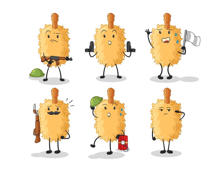 Vetor vetor de mascote de desenho animado de personagem de tropas de espanador de penas