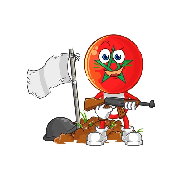 Vetor de mascote de desenho animado de personagem do exército de marrocos