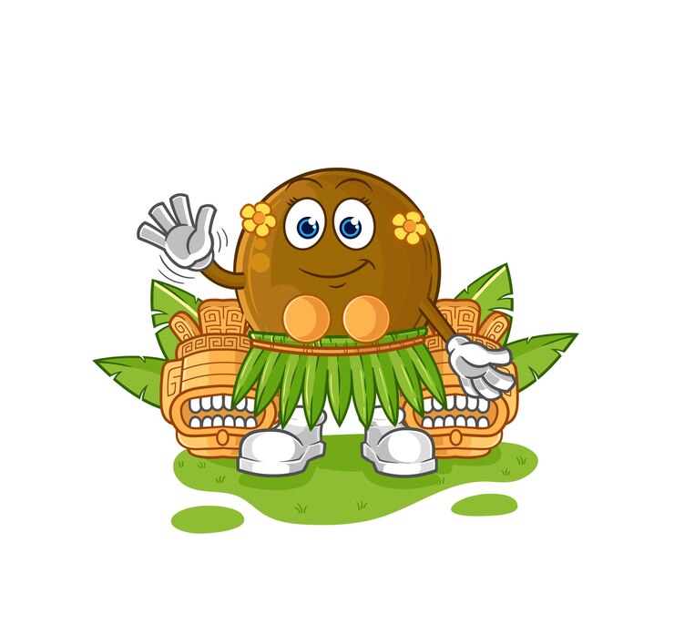 Vetor vetor de mascote de desenho animado de personagem havaiano de pedra de abacate
