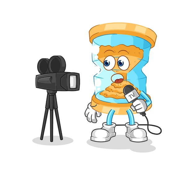 Vetor de mascote de desenho animado de repórter de tv ampulheta