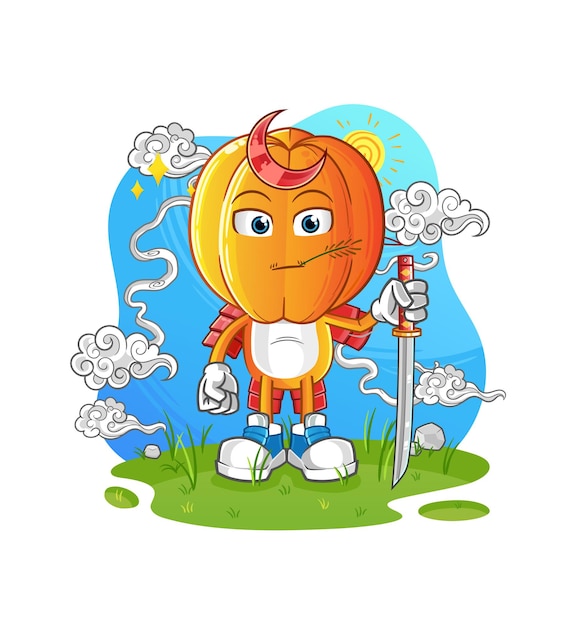 Vetor de mascote de desenho animado de samurai de cabeça de carambola